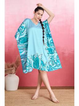 LABEL AARNA - Aquatic Garden Soft Satin Short Kaftan Dress