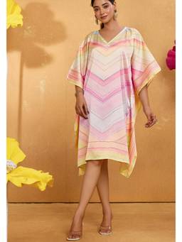LABEL AARNA - Marshmallow Soft Satin Short Kaftan Dress