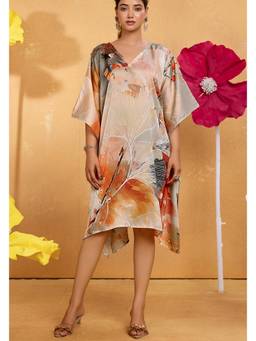 LABEL AARNA - Radiant Ripple Soft Satin Short Kaftan Dress