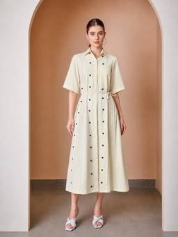 Ashico - Cream Buttons Dress