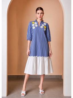 Ashico - Multi-Color Flora Stripe Midi Dress