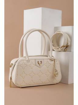 Allen Solly - Women Off White Self Design Handbag with Detachable Strap