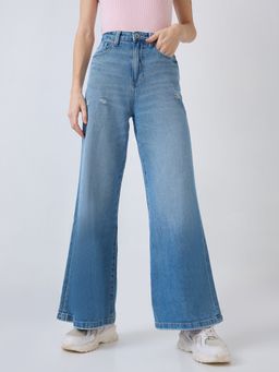 Spykar - Women Blue Super Wide-Leg High Rise Jeans -Ultra Wide