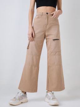 Spykar - Women Beige Wide Leg High Rise Casual Jeans