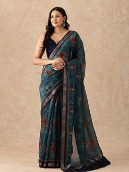 Taashi - The Dark Slate Disk Echoes Saree