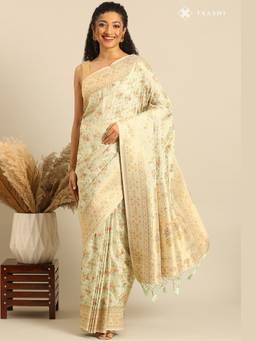 Taashi - Pastel Ivory Green Banarasi Silk Weave Saree