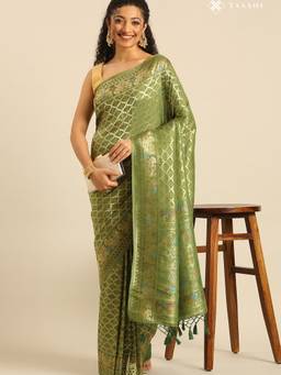 Taashi - Leaf Green Banarasi Silk Weave Saree