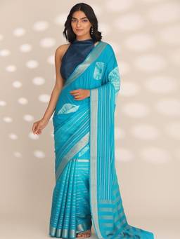 Taashi - Blue Crepe Shibori Tie & Dye Saree