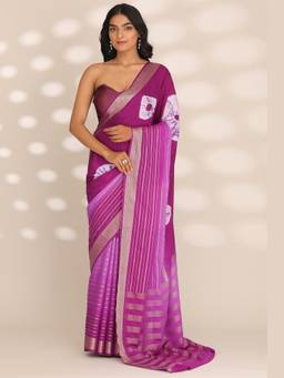 Taashi - Purple Crepe Shibori Tie & Dye Saree