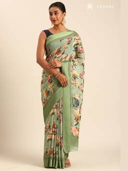 Taashi - Sage Green Georgette Contemporary Printed Saree