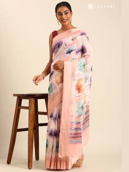 Taashi - Pink Georgette Contemporary Printed Saree