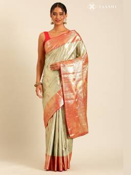 Taashi - Pastel Mint Green Silk Korvai Tissue Kanjivaram Weave Saree