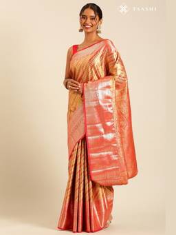 Taashi - Coral Silk Korvai Tissue Kanjivaram Weave Saree