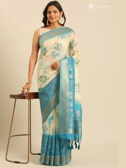 Taashi - Teal Organza Contemporary Printed Saree