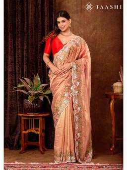 Taashi - Copper Tissue Contemporary Embroidered Multi-Color Saree