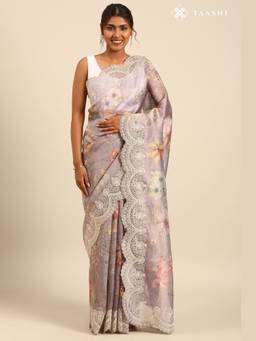 Taashi - Multi-Color Tissue Printed Embroidered Multi-Color Saree