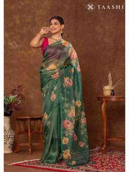 Taashi - Forest Green Tissue Contemporary Printed Saree