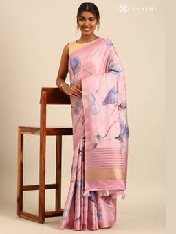 Taashi - Pink Tussar Printed Embroidered Saree