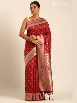 Taashi - Crimson Red Silk Satin Weave Saree