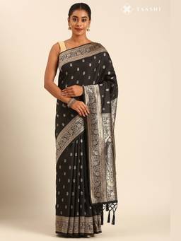 Taashi - Black Silk Satin Weave Saree