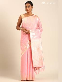 Taashi - Pastel Pink Tussar Contemporary Woven Saree
