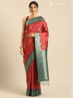 Taashi - Rust Tussar Contemporary Woven Saree