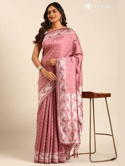Taashi - Dusty Pink Silk Satin Weave Saree