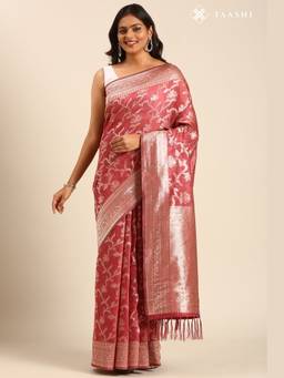 Taashi - Dusty Red Tussar Contemporary Woven Saree