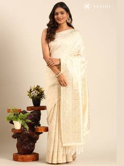 Taashi - Beige Tussar Contemporary Woven Saree