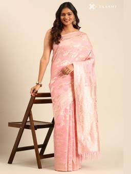 Taashi - Pastel Pink Tussar Contemporary Woven Saree