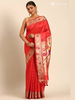 Taashi - Red Tussar Pathani Woven Saree