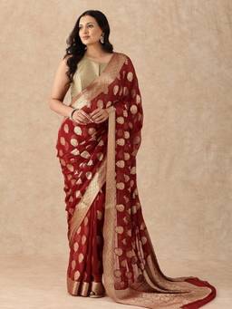 Taashi - The Crimson Brocade Chiffon Saree