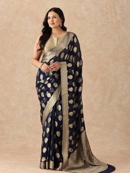 Taashi - The Midnight Navy Brocade Chiffon Saree