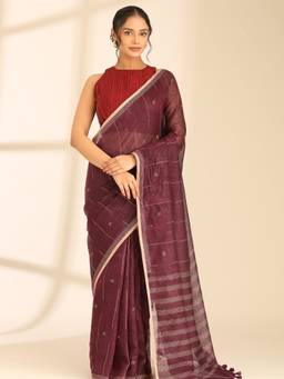 Taashi - Purple Linen Woven Saree