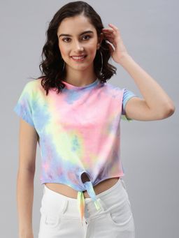 SHOWOFF - Women's Tie And Dye Regular Multi Round Neck Top
