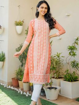 Pretty Pallu - Orange Mehr Embellished Grace Kurta with Pant (Set of 2)
