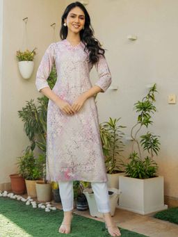 Pretty Pallu - Pink Rose Gleam Embroidered Kurta with Pant (Set of 2)