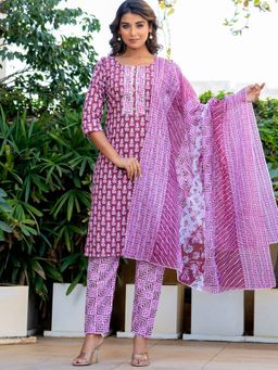 Pretty Pallu - Pink Saanvi Ethnic Grace Kurta with Pant and Dupatta (Set of 3)