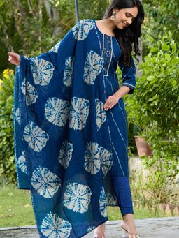 Pretty Pallu - Blue Classic Stripes Kurta with Pant and Dupatta (Set of 3)