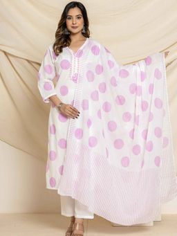 Pretty Pallu - Pink Threaded Geometry Kurta with pant and Dupatta (Set of 3)