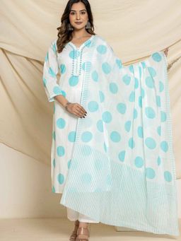 Pretty Pallu - Blue Threaded Geometry Kurta with pant and Dupatta (Set of 3)