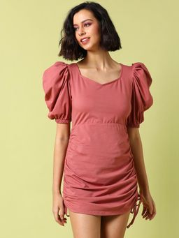 PINACOLADA - Women Solid Pink Butterfly Sleeves Stylish Casual Dresses