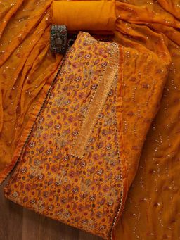 Koskii - Mustard Zariwork Banarasi Semi-Stitched Salwar Suit