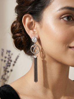 RUNORAA - Silver Midnight Cascade Drop Earrings