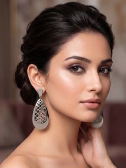RUNORAA - Silver Mesh Statement Drop Earrings