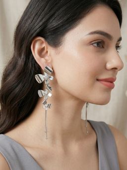 RUNORAA - Silver Blossom Drop Earrings