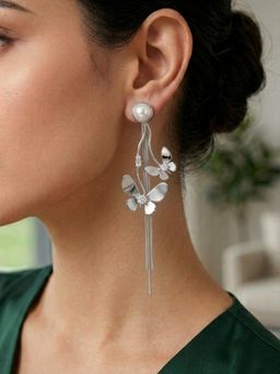 RUNORAA - Silver Butterfly Drop Earrings