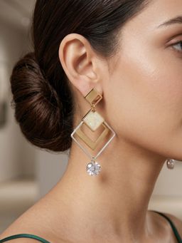 RUNORAA - Gold Geometric Deco Drop Earrings