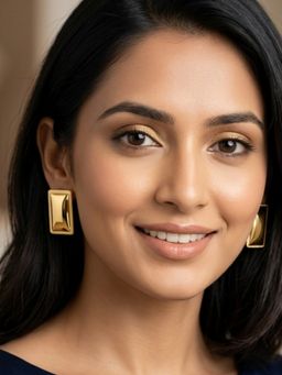 RUNORAA - Gold Bricks Stud Earrings