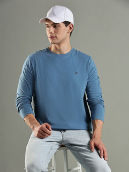 Tommy Hilfiger - Blue Solid Regular Fit Cotton T-Shirt